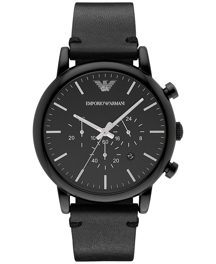 Emporio Armani Men's Chronograph Black Leather Strap Watch 46mm AR1918 ...