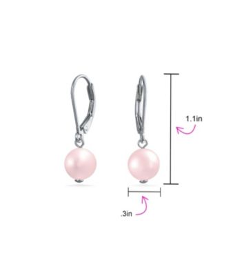 Classic Black White Pink Grey Round Freshwater Cultured Pearl Drop Dangle Bead Ball Earrings .925 Sterling Silver Lever back