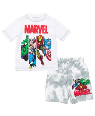 Toddler Boys Marvel Spider-Man Captain America Hulk Iron Man Pullover Rash Guard & Swim Trunks Outfit Set to