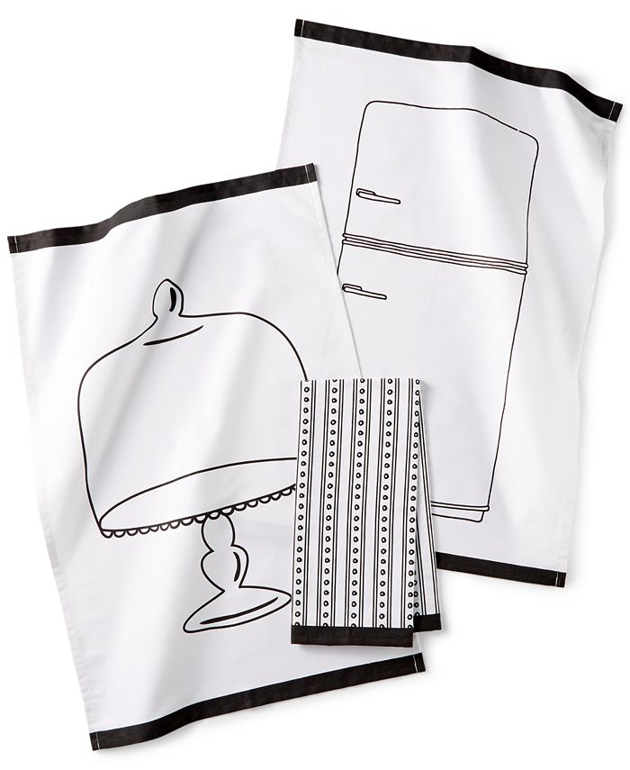 Martha Stewart Collection - 3-Pc. Set Pencil Sketch Kitchen Towels