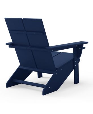 Outdoor HDPE Modern Adirondack Chair with Folding Patio Ottoman and Cup Holder