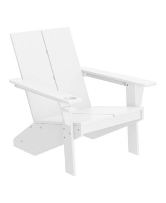 Outdoor HDPE Modern Adirondack Chair with Folding Patio Ottoman and Cup Holder