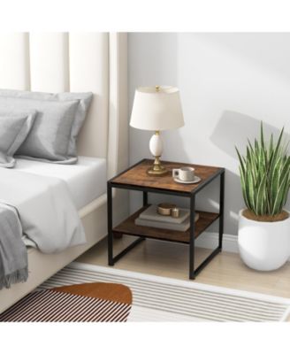 2 Pieces Industrial 2-Tier Side Table Set with Open Shelf