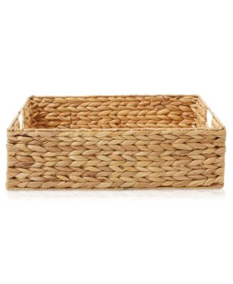 (Set of 4) Water Hyacinth 12-1/2"x17"x5" Pantry Baskets w/ Chalkboard Labels and Marker -Natural, Woven Storage Bins for Kitchen Shelves