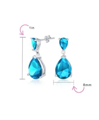Simple Cubic Zirconia Teardrop Pear Shaped Solitaire CZ Dangle Earrings .925 Sterling Silver