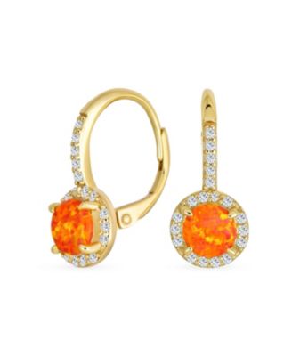 Cubic Zirconia Halo CZ Square Round Solitaire Circle White Orange Fire Created Opal Drop Earrings Rose Gold Plated Sterling Silver
