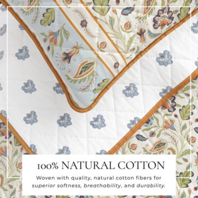 Cotton Stitched Reversible Boho Floral 3 Piece Quilt and Sham Set