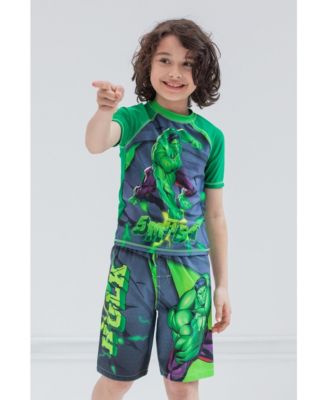 Toddler Boys Marvel Spider-Man Captain America Hulk Iron Man Pullover Rash Guard & Swim Trunks Outfit Set to