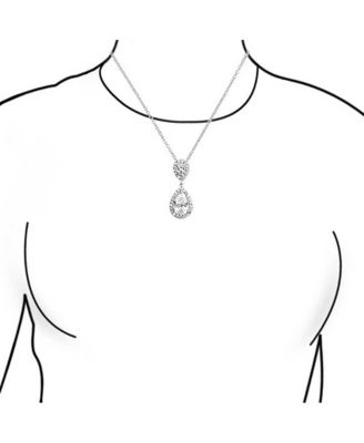 Pear Cubic Zirconia CZ Large Teardrop Solitaire Pendant Necklace Silver Plated Brass