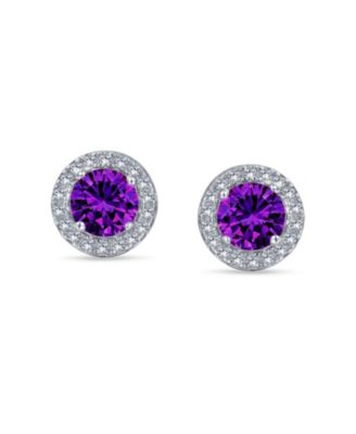Colorful CZ Halo Solitaire Stud Earrings in Rose Gold Sterling Silver