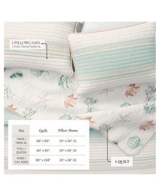Cotton Stitched Reversible Coastal 3 Piece Quilt and Sham Set