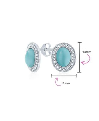 Classic Synthetic Stone Milgrain Bezel Halo Oval Stud Earrings Sterling Silver