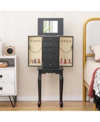2 Colors Armoire Storage Standing Jewelry Cabinet with Mirror