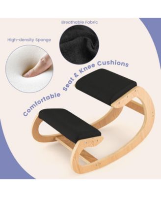 Wooden Rocking Chair with Comfortable Padded Seat Cushion and Knee Support