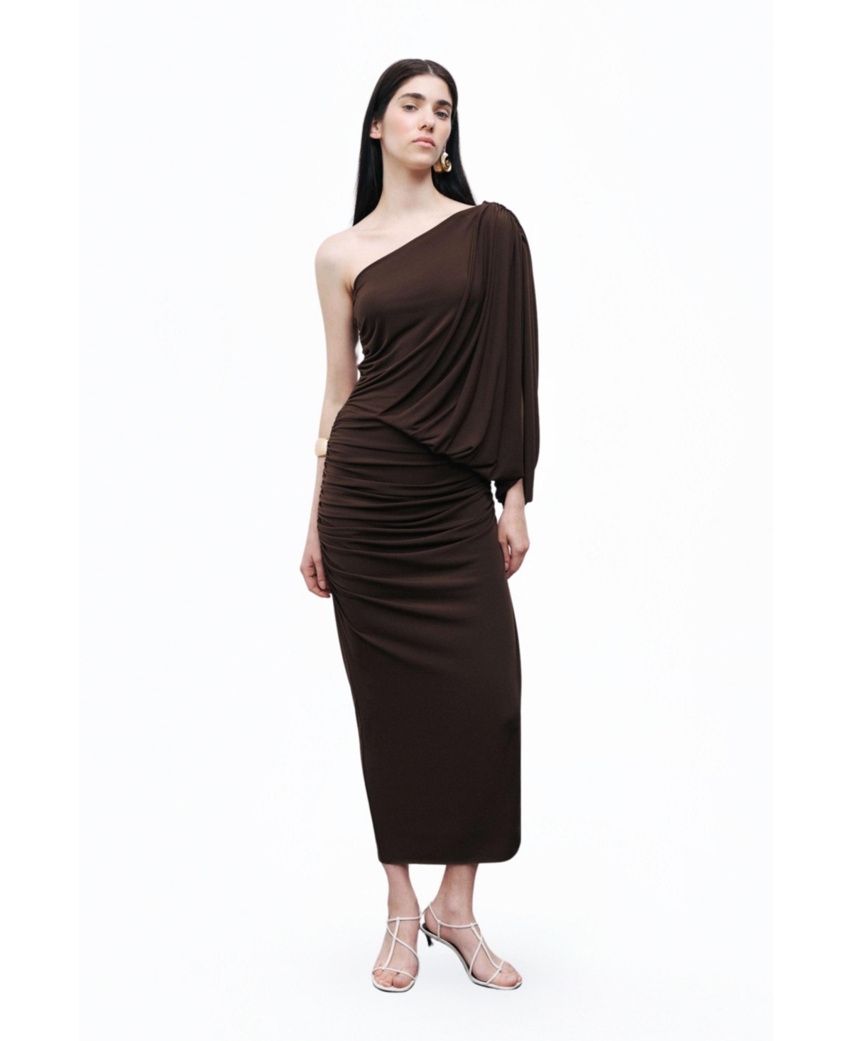 Women's Draped Detail Maxi Dress - Dark brown