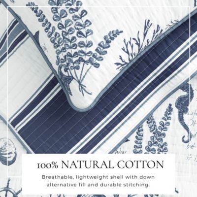 Cotton Stitched Reversible Coastal Quilt and Sham Set