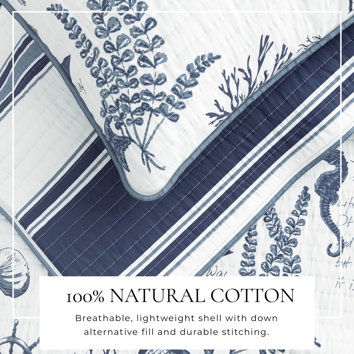 Linery & Co. Cotton Stitched Reversible Coastal Quilt and Sham Set