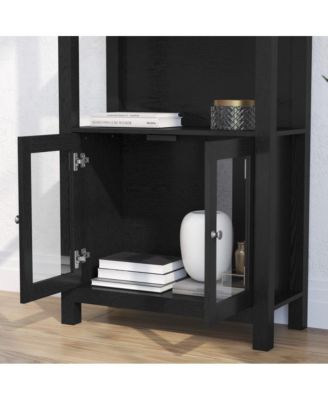 Omaha Modern Farmhouse Storage Cabinet Bookcase, Glass Doors And Open Shelves