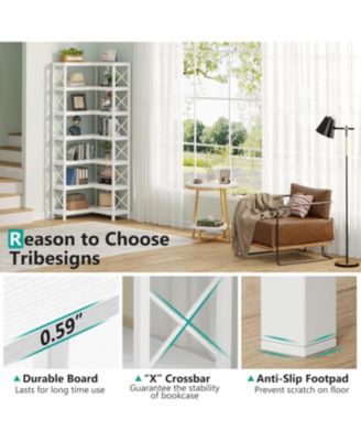 7 Shelf Corner Bookcase, Industrial Large Corner Bookshelf with Metal Frame