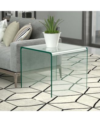 18 x 18 x 16 Inch Tempered Waterfall End Table with non-Slip Pad