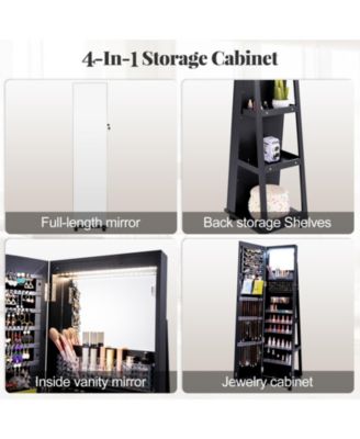 64 Inches Lockable Jewelry Cabinet Armoire with Built-in Makeup Mirror