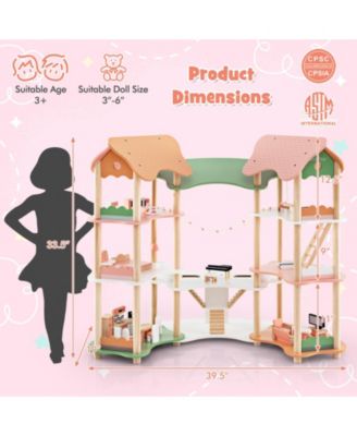 Large 3-Tier Wooden Dollhouse with 32-Piece Furniture Set