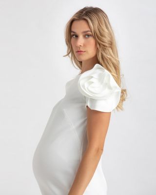 Maternity Sheath Capri Dress with Rose Sleeve Detail
