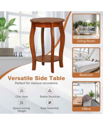 15 Inch 2-Tier Round End Table with Storage Shelf