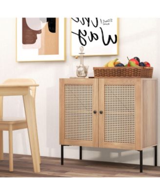Kitchen Sideboard with 2 Rattan Doors and Adjustable Shelf