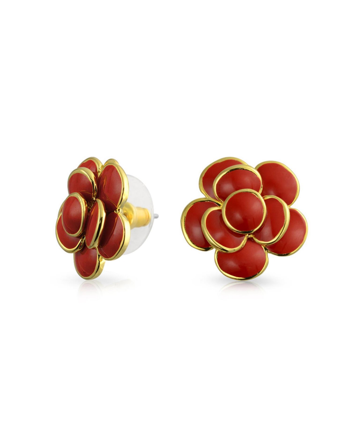 Set of 2 Fashion Enamel 3D Blue White Rose Flower Clip-On Earrings Gold Plated - Aqua