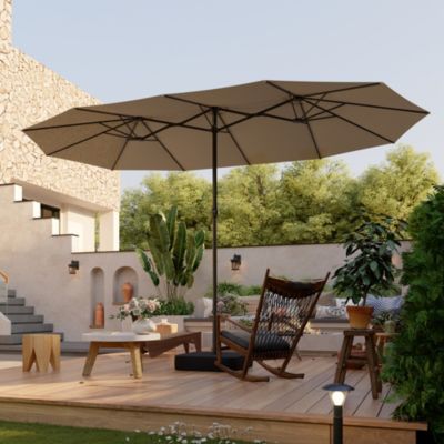 15 ft. Large Market Double Sided Umbrella Outdoor Patio Umbrella in Blue with Crank Handle, for Poolside Lawn Garden