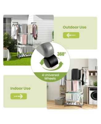 Foldable Clothes Drying Rack, Oversized 4-Tier Collapsible Laundry Rack w/ 3 Retractable Trays, Hanger Holders