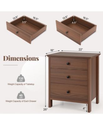 3-Drawer Nightstand with Wooden Finish for Bedroom