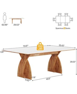 Large Dining Table for 6-8 People, Farmhouse Kitchen Table with Wood Legs, Rectangular Modern White Dinner Table for Dining Room, Living Room, Easy to Assemble