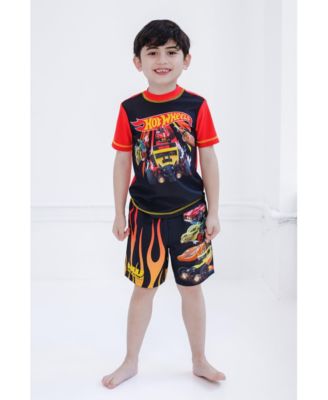 Toddler Boys UPF 50+ Pullover Rash Guard and Swim Trunks Outfit Set to