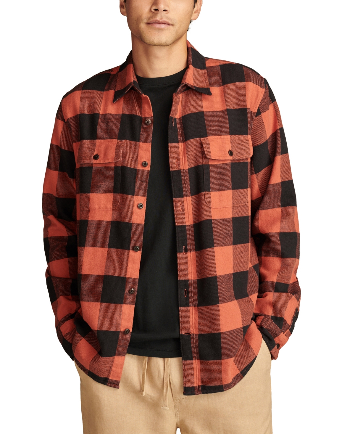 Men's Plaid Cloud Soft Flannel Shirt - Orange Multi