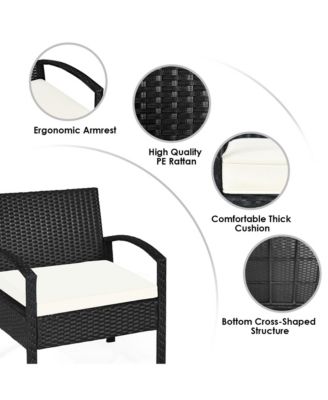 3 Piece Patio Rattan Furniture Set Conversation Sofa w/ Cushions