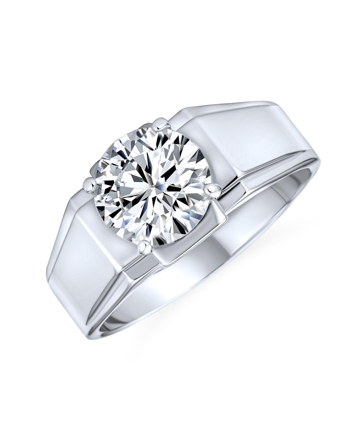 Statement 6CTW Cubic Zirconia Wide Band Cz Solitaire Promise Ring Silver Plated Brass Finish - Silver