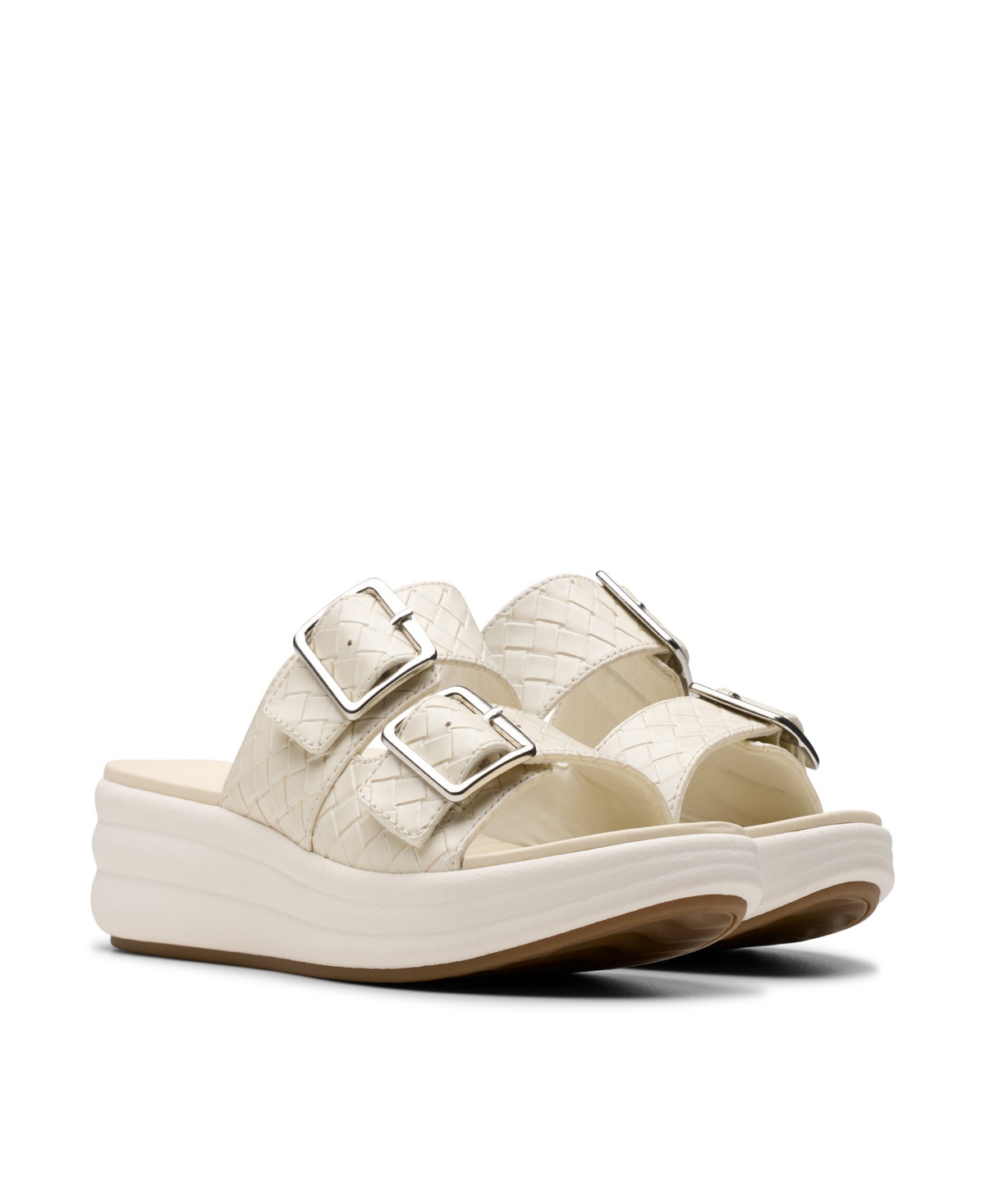 CLARKS WOMEN'S DRIFT BUCKLE SLIP-ON SLIDE WEDGE SANDALS 