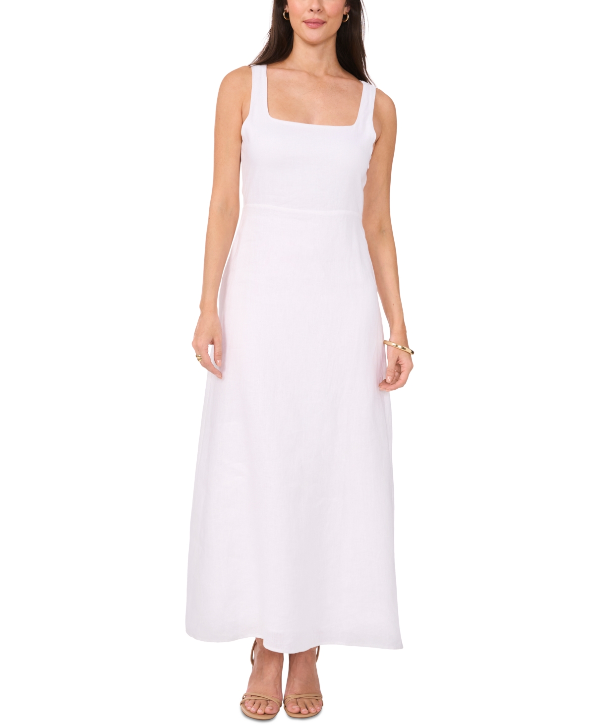 Shop Vince Camuto Women's Square-neck Linen-blend Dress In Ultra White