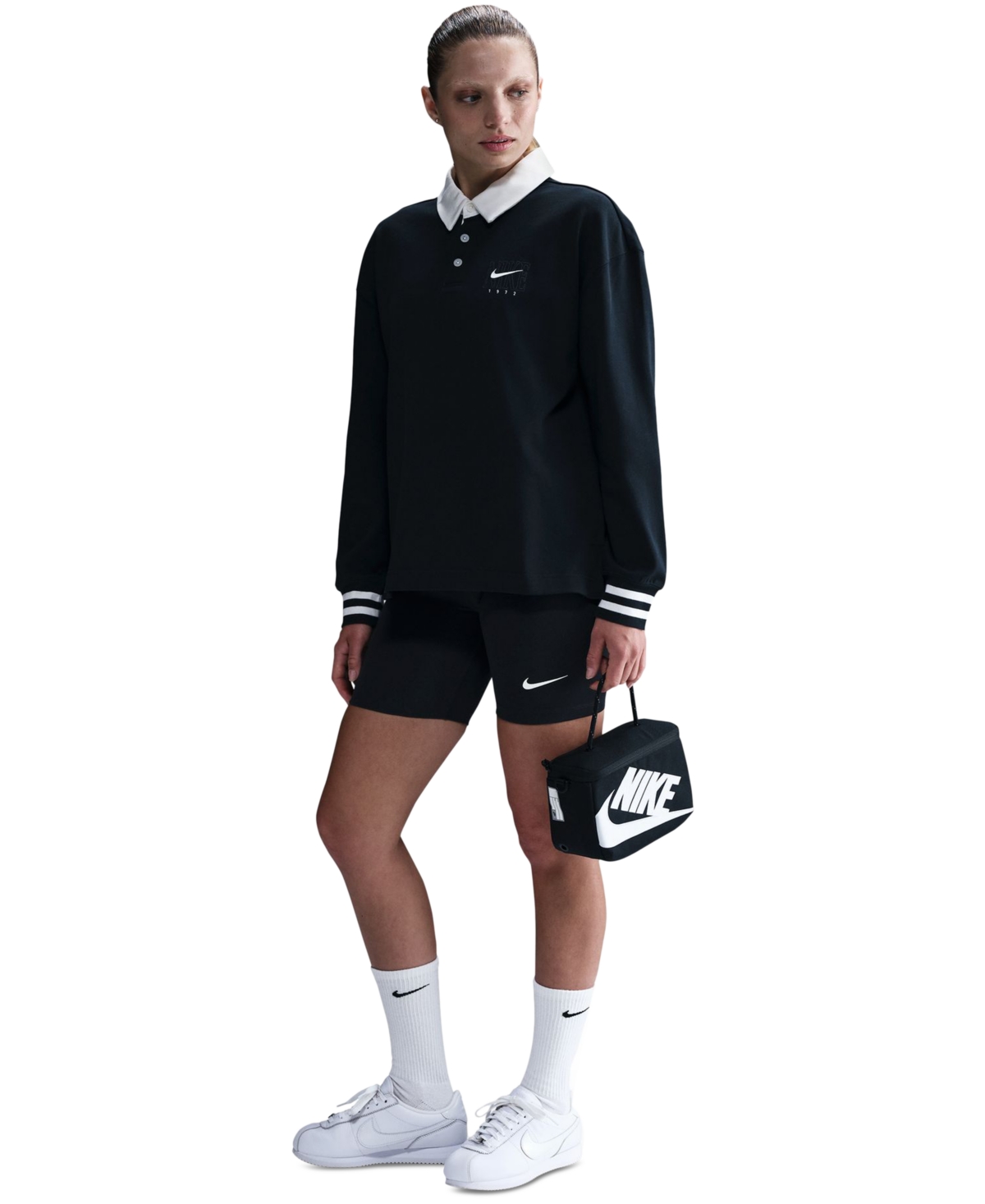Sportswear Women's Essential Oversized Long-Sleeve Polo - Black/sail