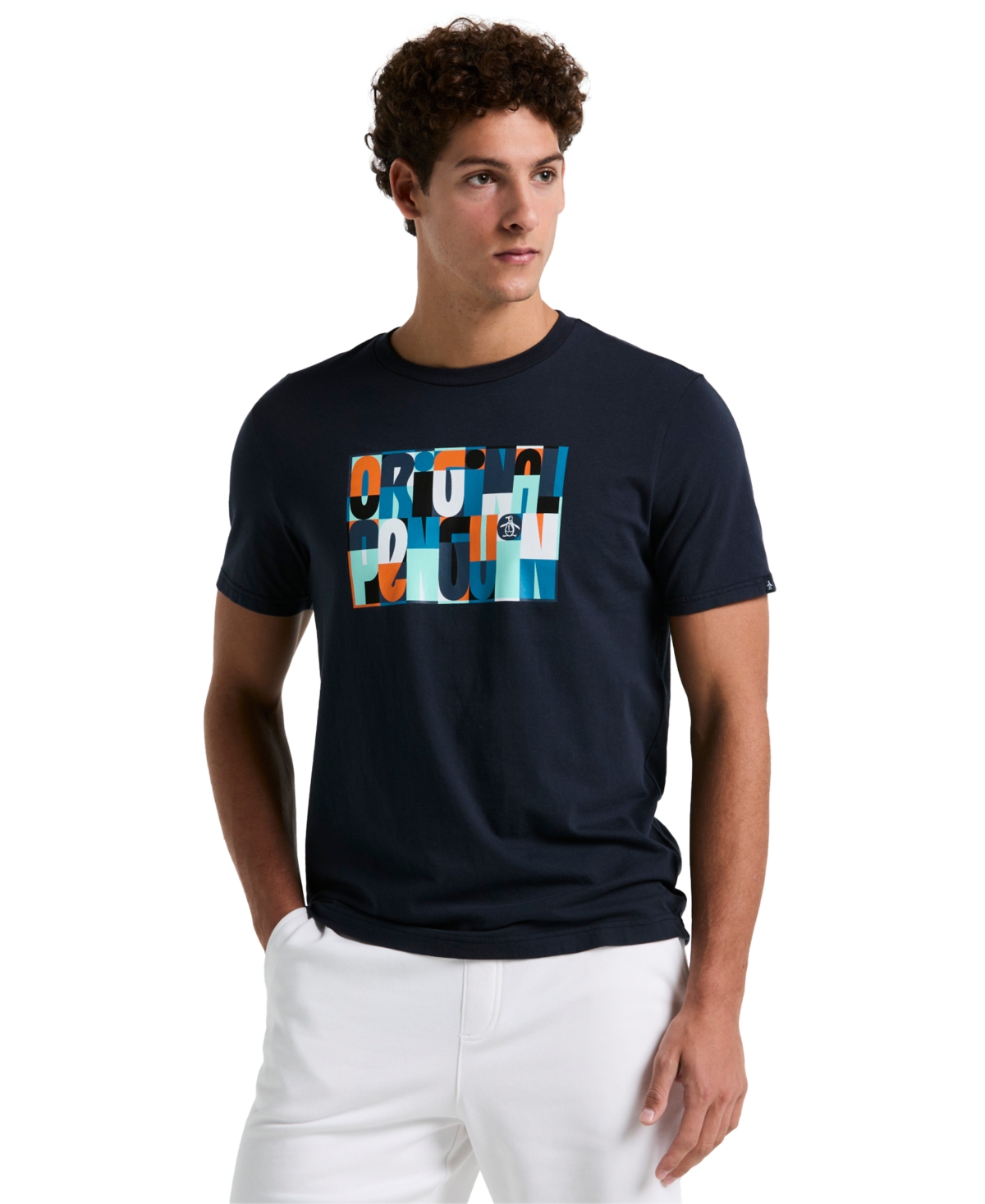 Men's Slim Fit Short Sleeve Crewneck Colorblocked Logo Graphic T-Shirt - Dark Sapphire
