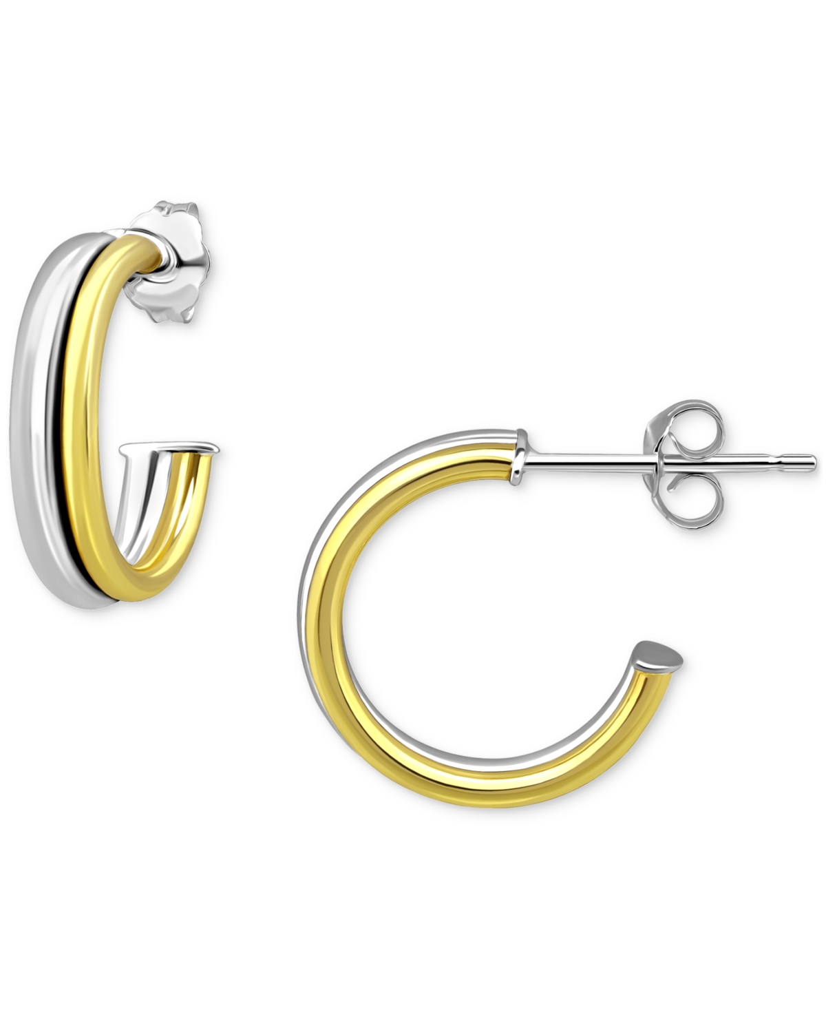 Giani Bernini Double Tube Small Hoop Earrings In Sterling Silver & 18k Gold-plate, 5/8", Exclusively At Macy's In Two-tone