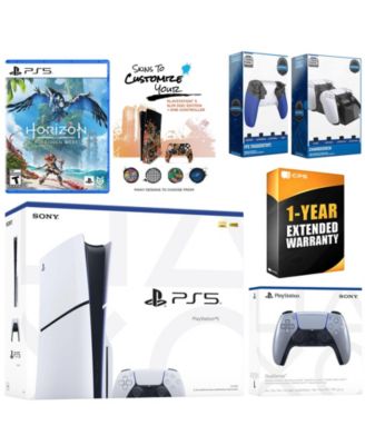Playstation 5 Slim Disc with Horizon Forbidden West, Extra Chroma Pearl Controller, Trigger Stop Kit, Charge Dock and MightySkins Decal Voucher +
