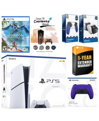 Playstation 5 Slim Disc with Horizon Forbidden West, Extra Chroma Pearl Controller, Trigger Stop Kit, Charge Dock and MightySkins Decal Voucher +
