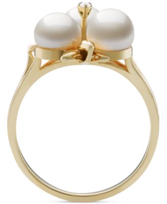 Cultured Freshwater Pearl (6-7mm) & Diamond Accent Flower Cluster Ring in 14k Gold