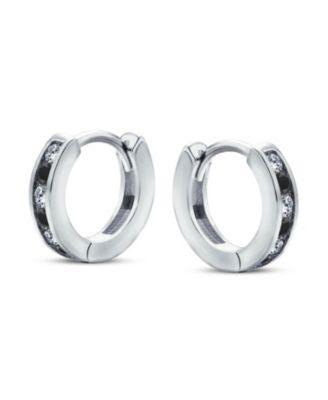 Delicate Tiny CZ Channel Set Huggie Cubic Zirconia Hoop Earrings Sterling Silver