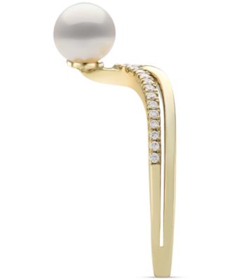 Cultured Freshwater Pearl (6mm) & Diamond (1/10 ct. t.w.) Chevron Ring in 10k Gold
