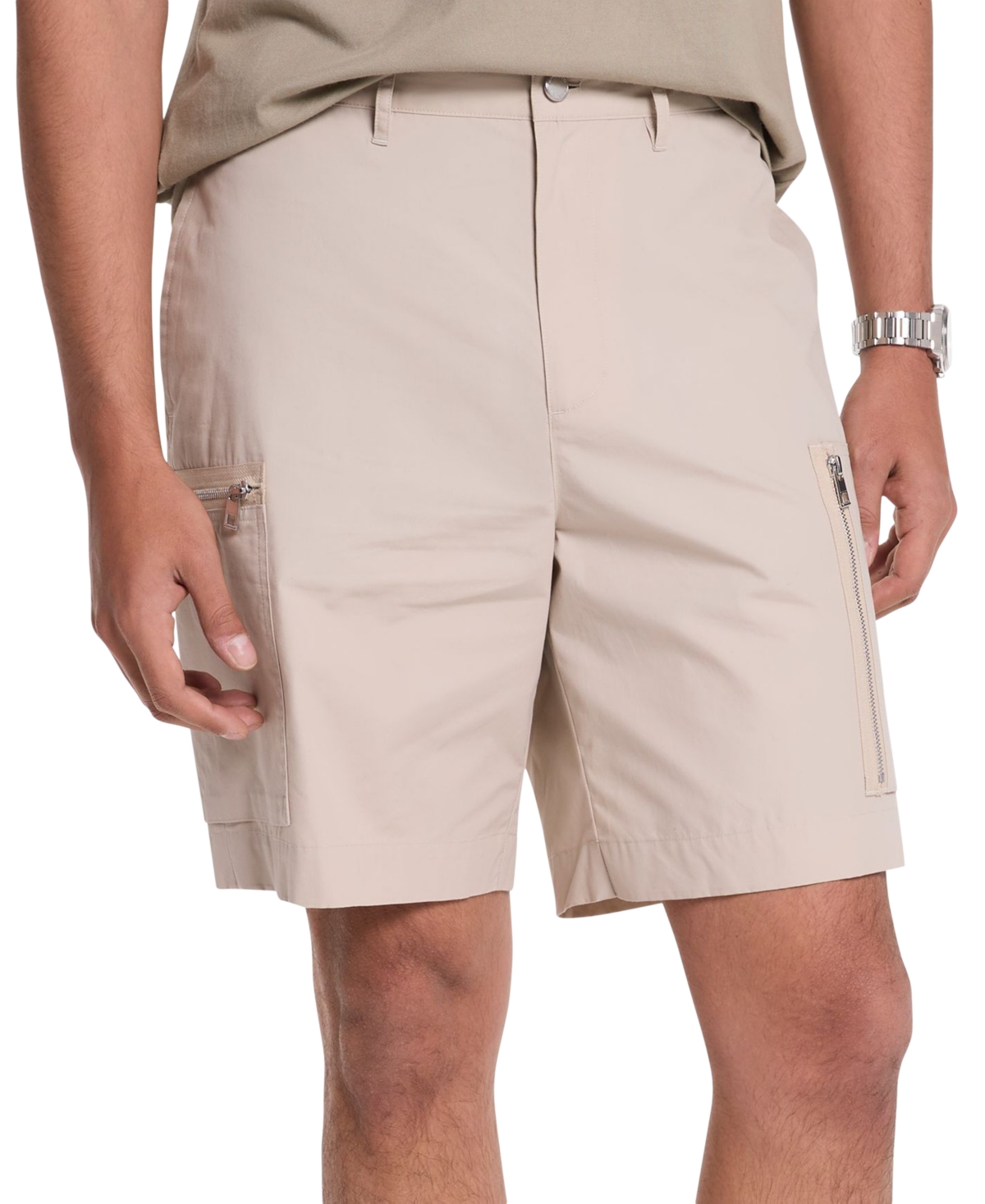 Michael Kors Cotton Poplin Zip Cargo Shorts In Neutral