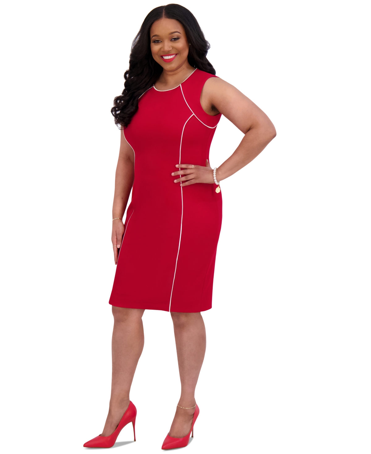 Kasper Women's Piped Sheath Dress, Regular & Plus Size In Crimson Cream